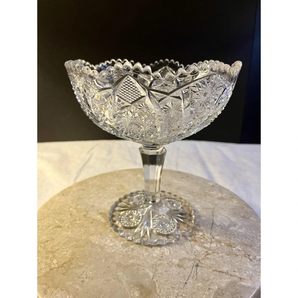 Antique EAPG 1900's Hobstar Large Pedestal Sawtooth Serving Compote Candy Dish